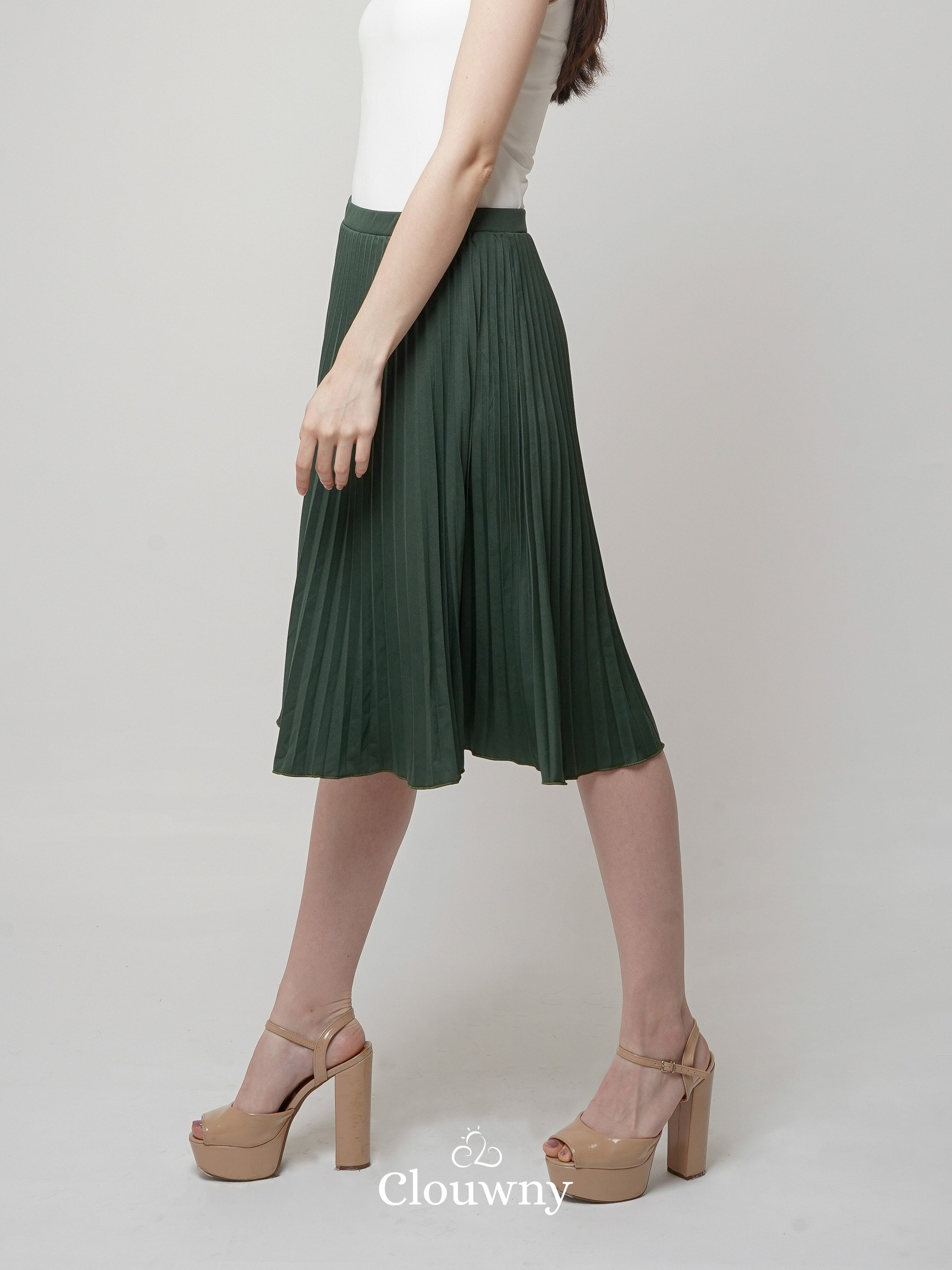 Vamos Midi Pleats Skirt - Emerald Green